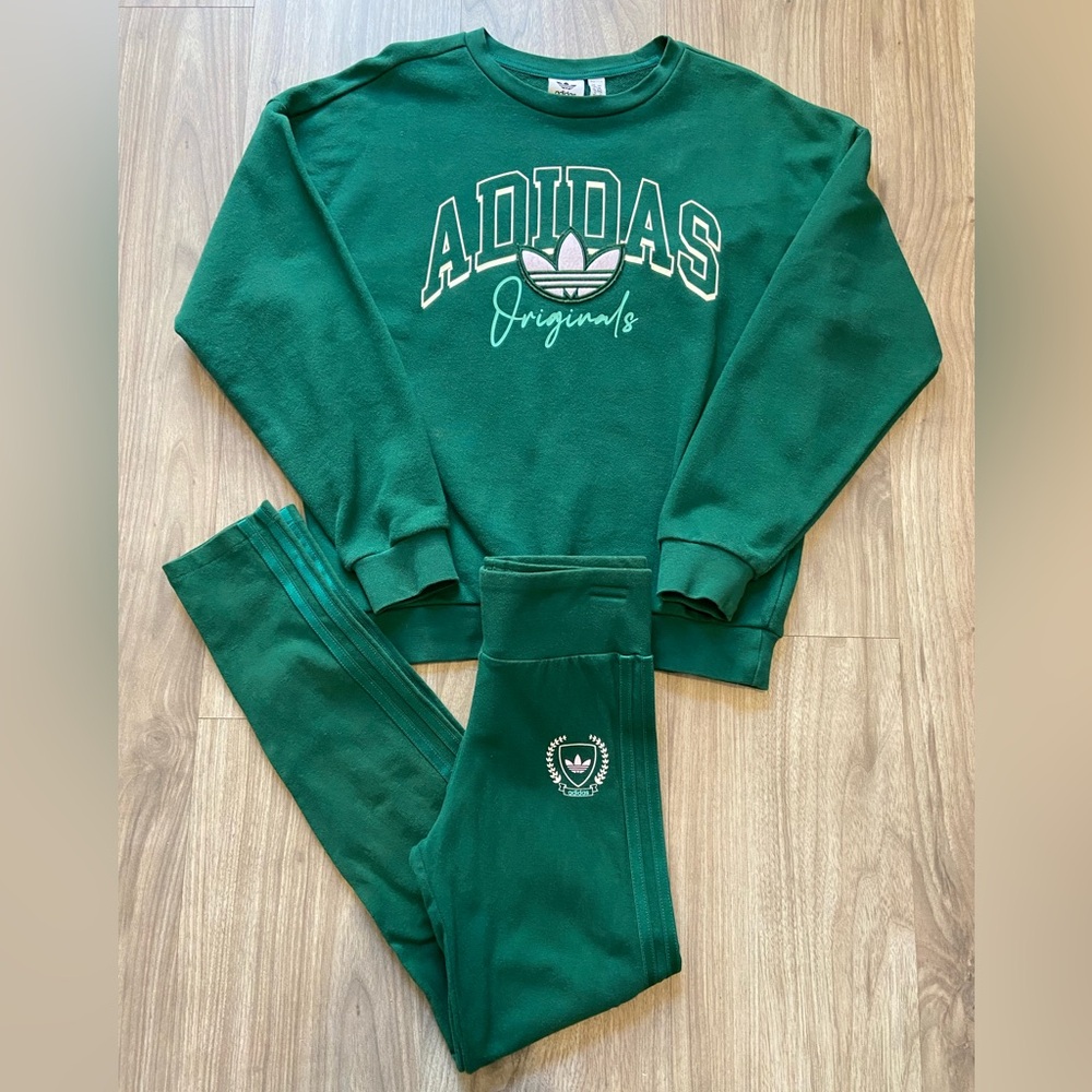 Adidas Kids Green Jogging Suit Size 11-12Y